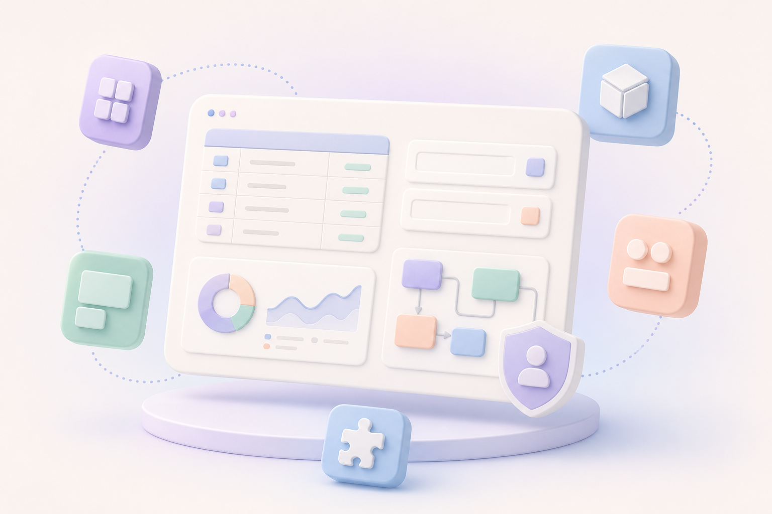 Soft illustration of modular blocks forming an AI internal business tool