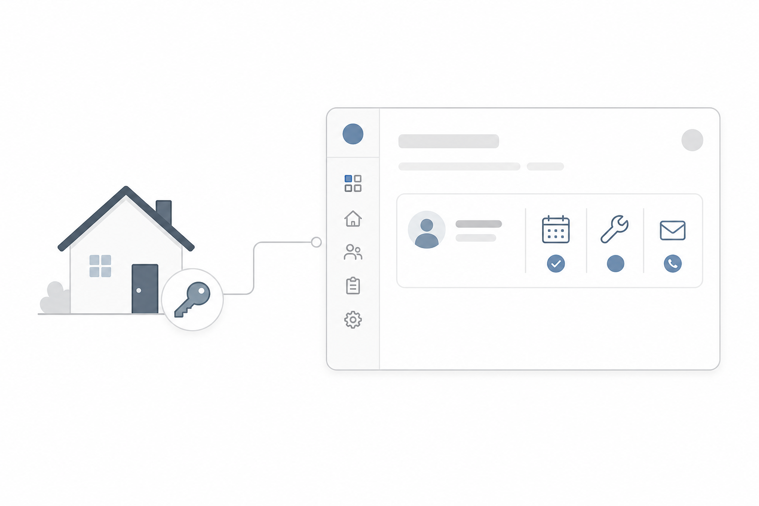 Property management CRM dashboard tracking rentals, tenants, and key dates