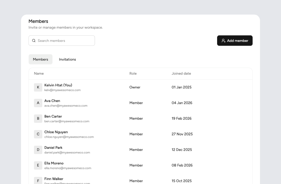 Invite your team members to your workspace