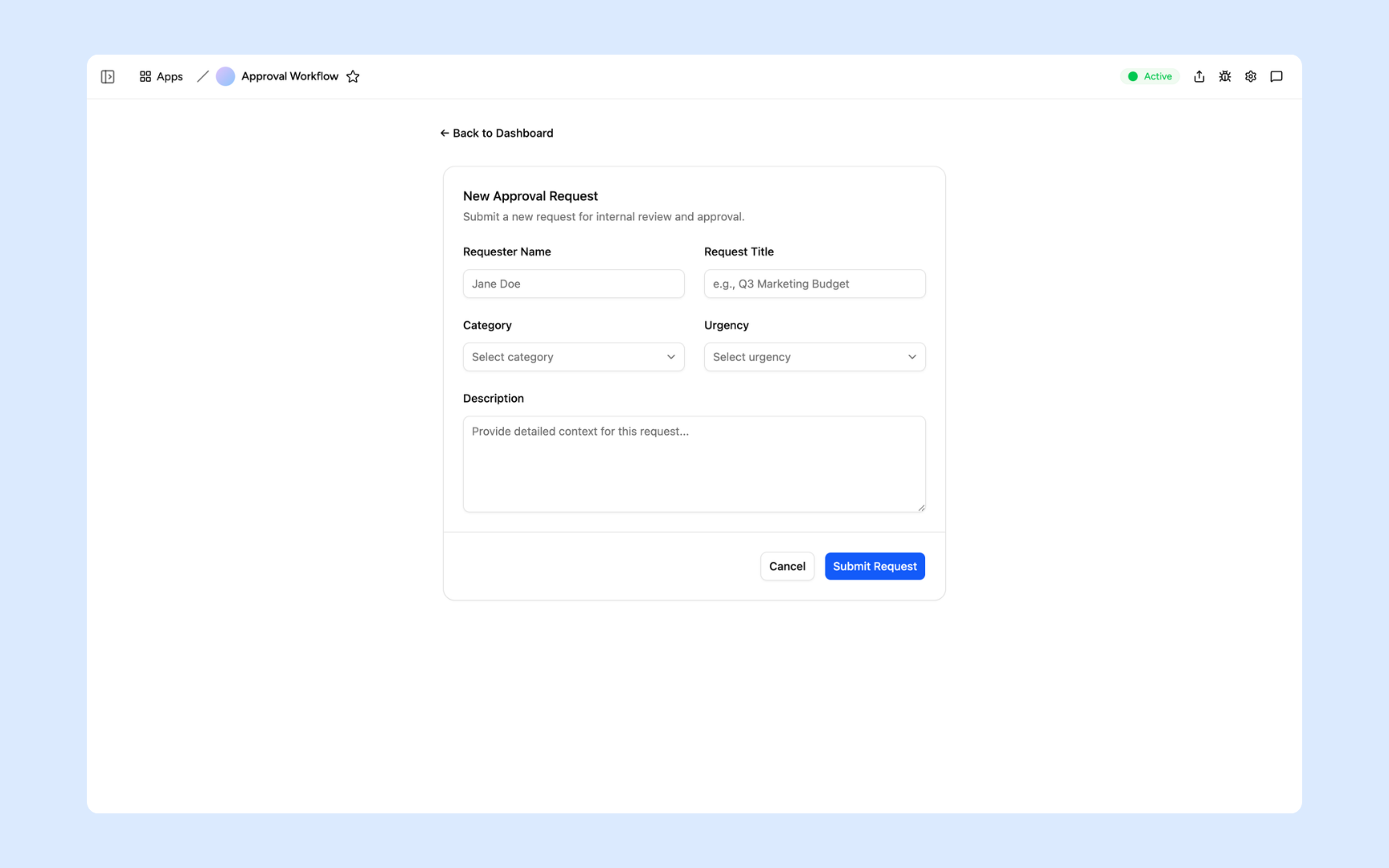 New approval request form