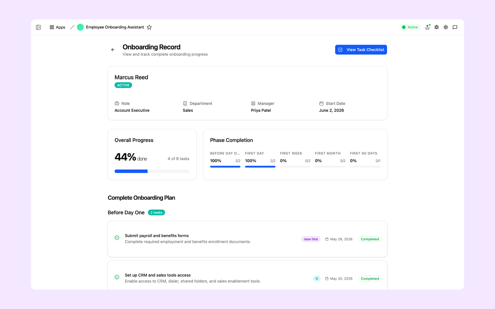 Onboarding record