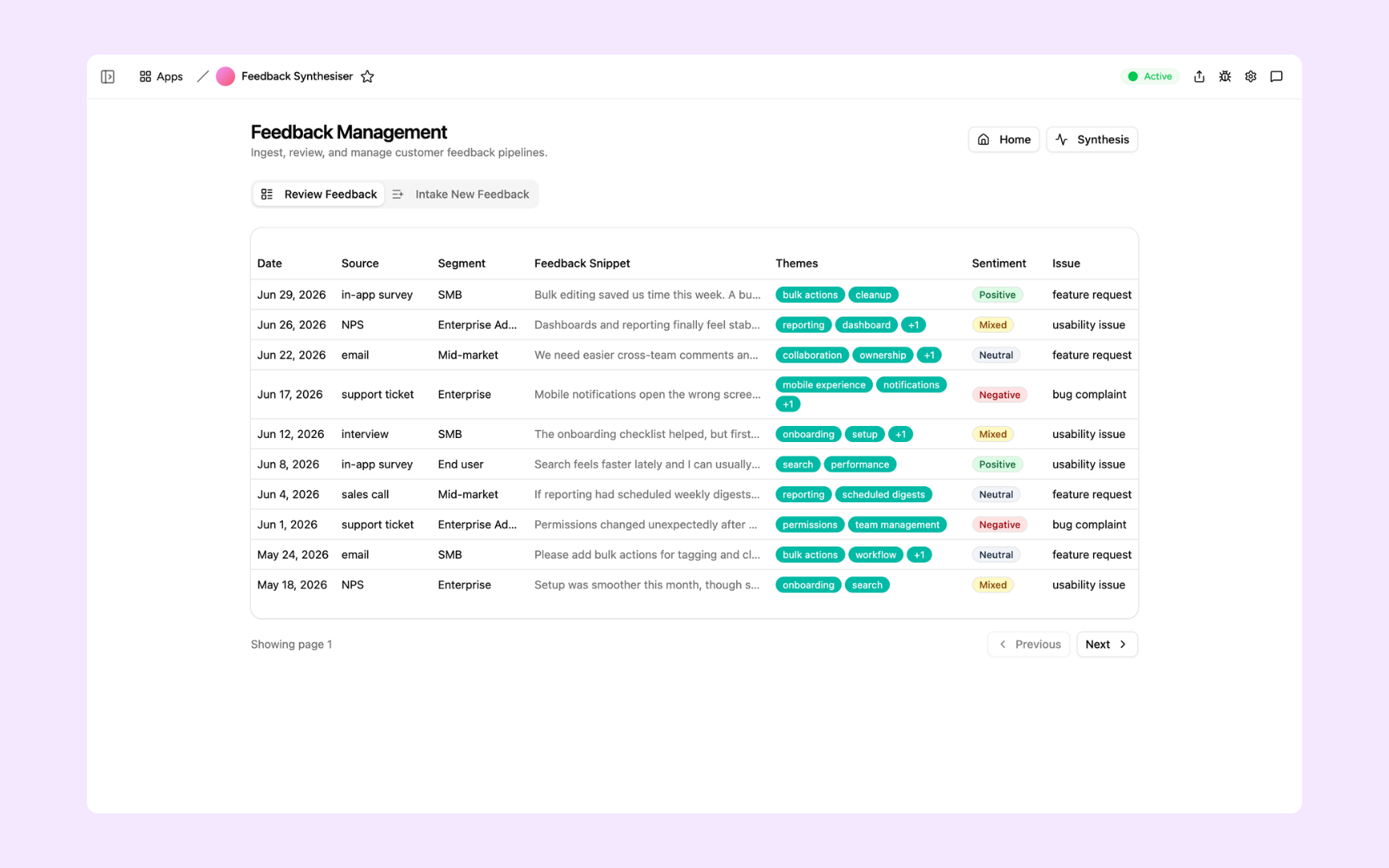 Feedback management