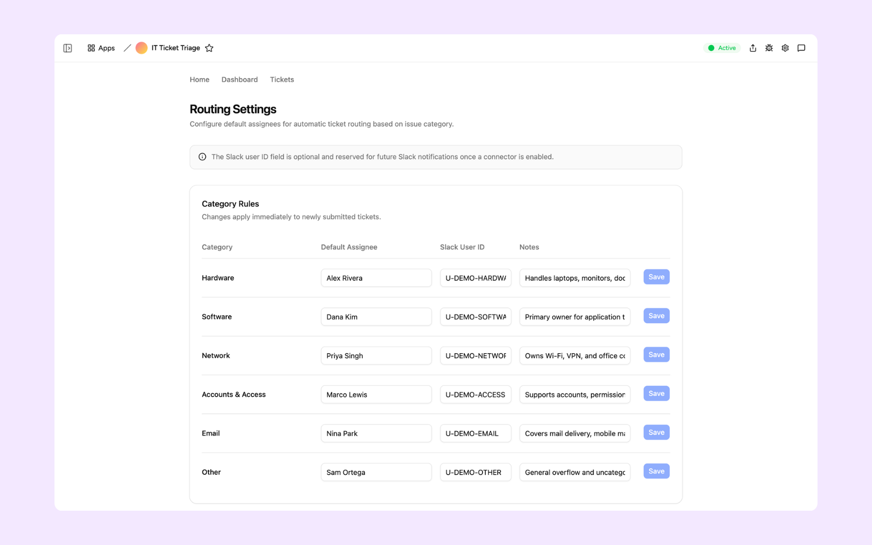 Routing settings