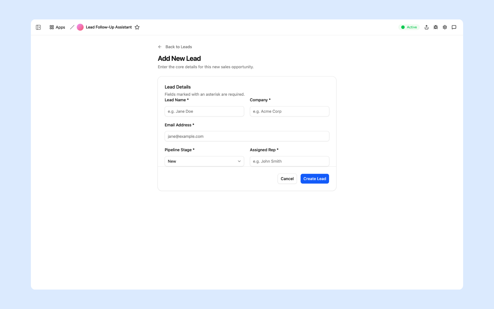 New lead form