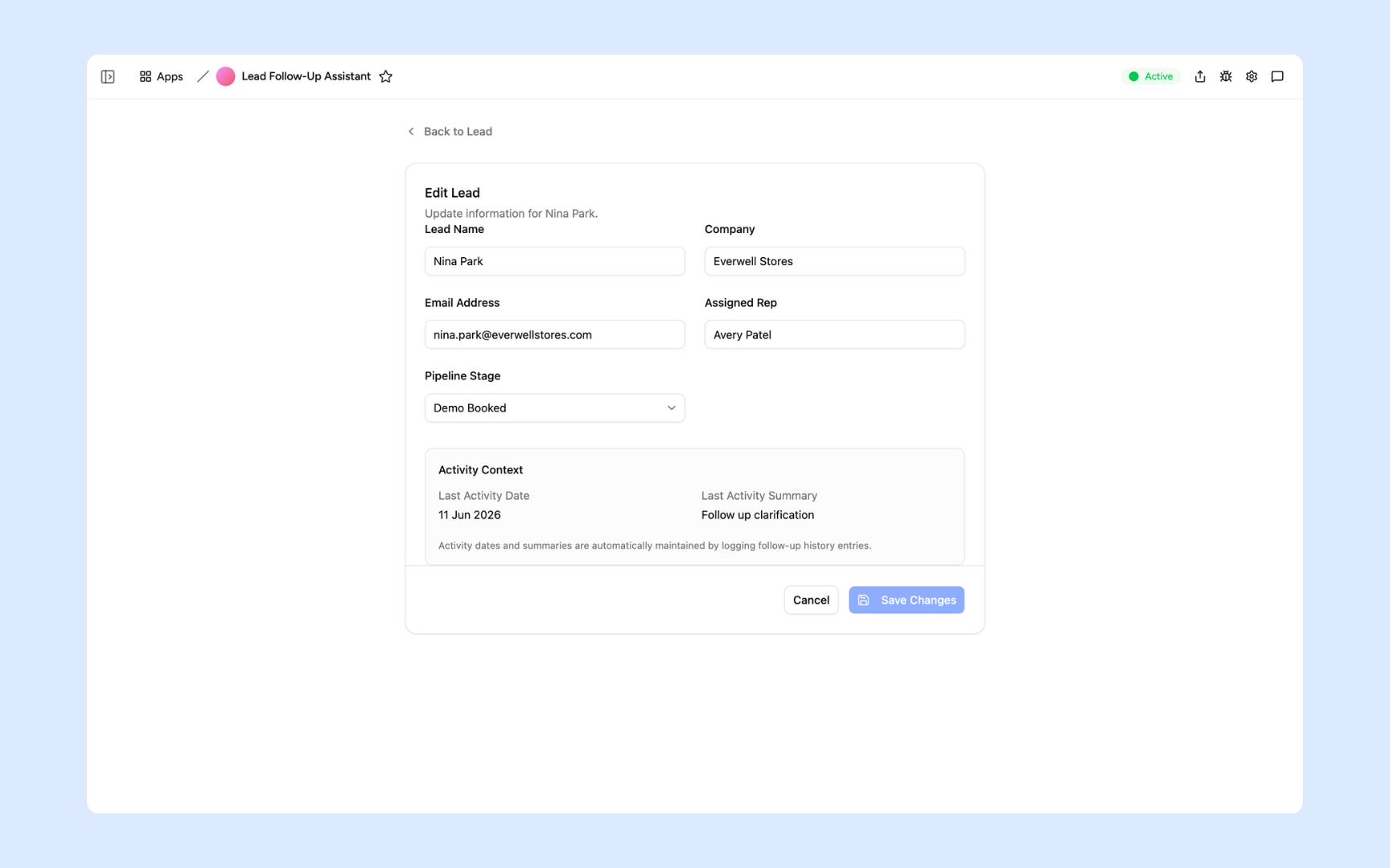 Edit lead details