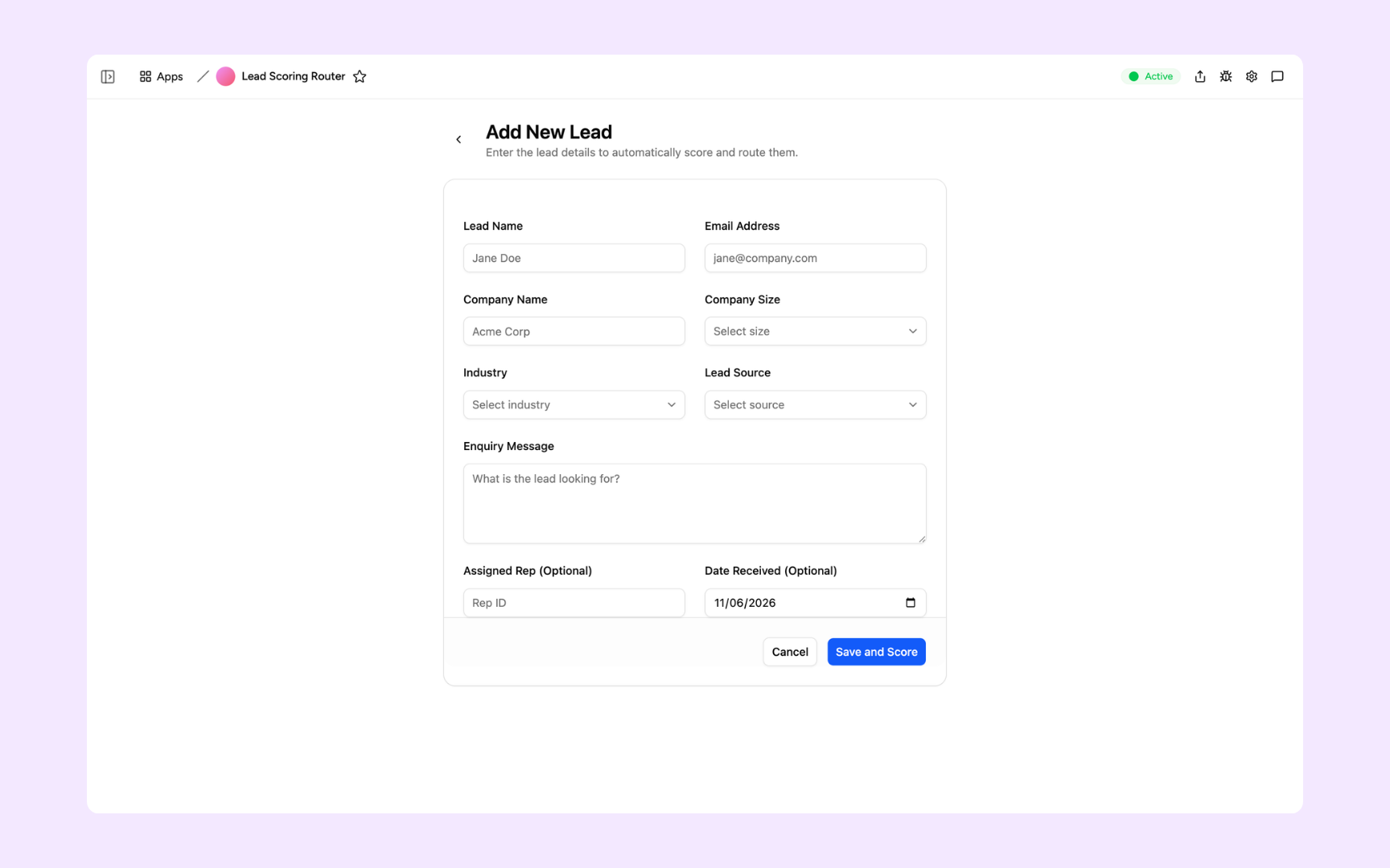 New lead form