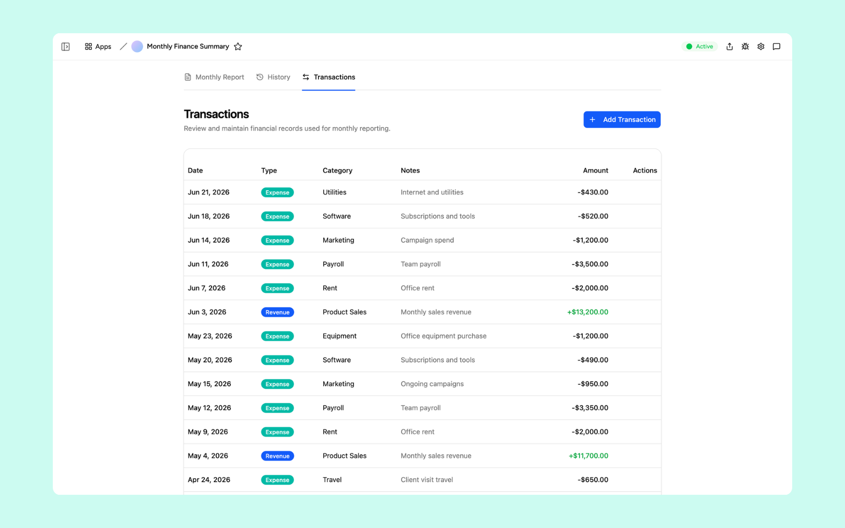 View transactions