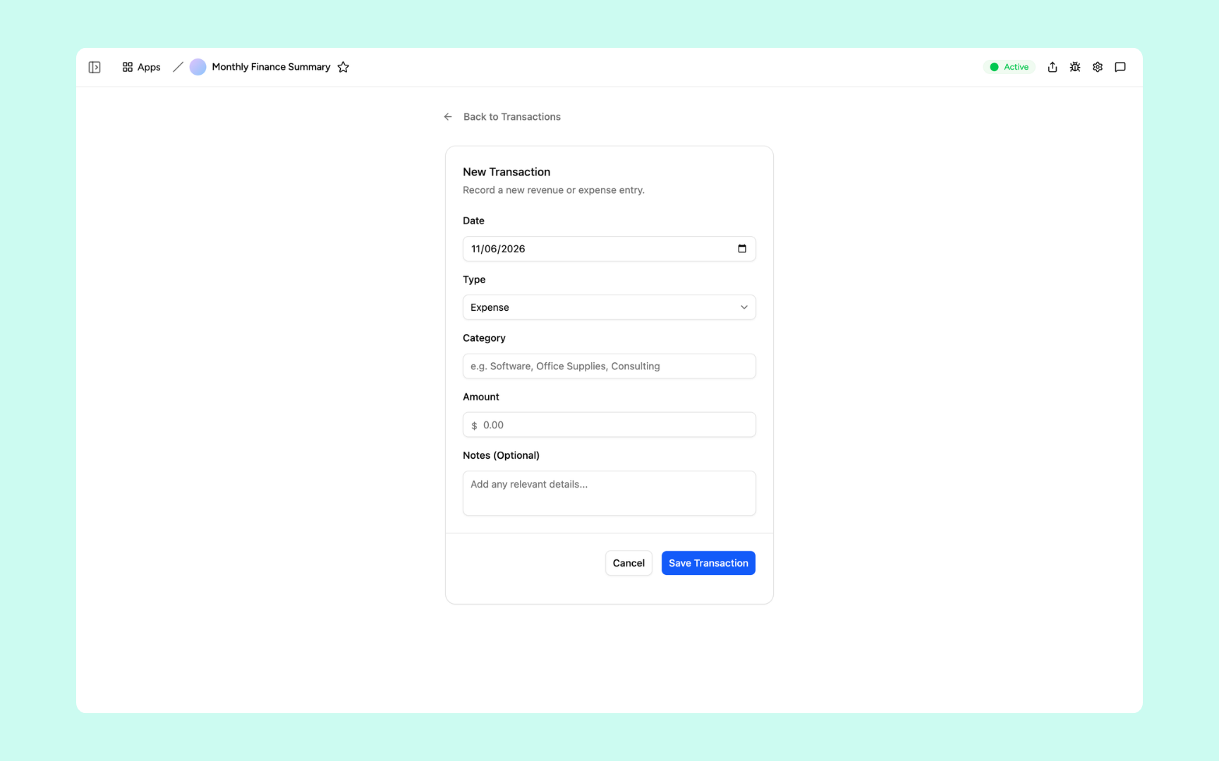 Transaction entry