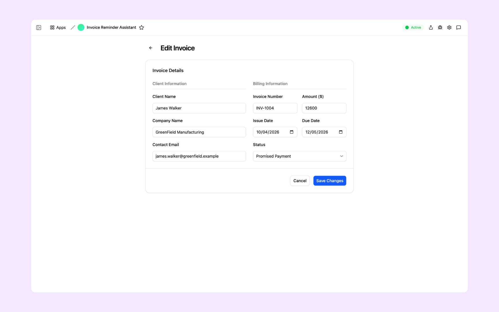 Edit invoice details