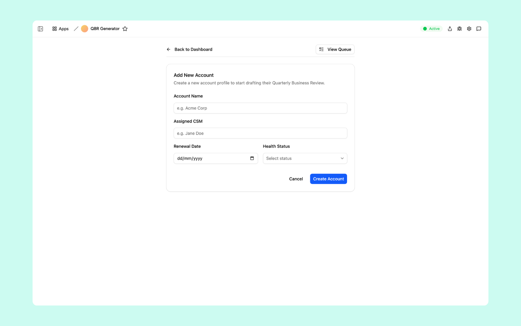 Add an account to the pipeline