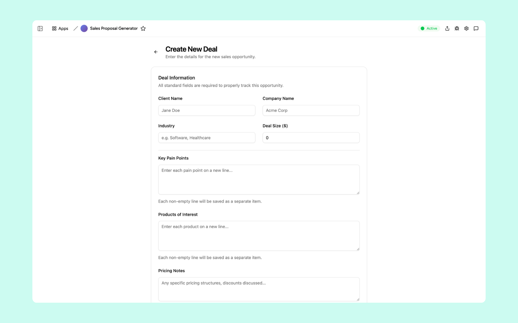 New deal form