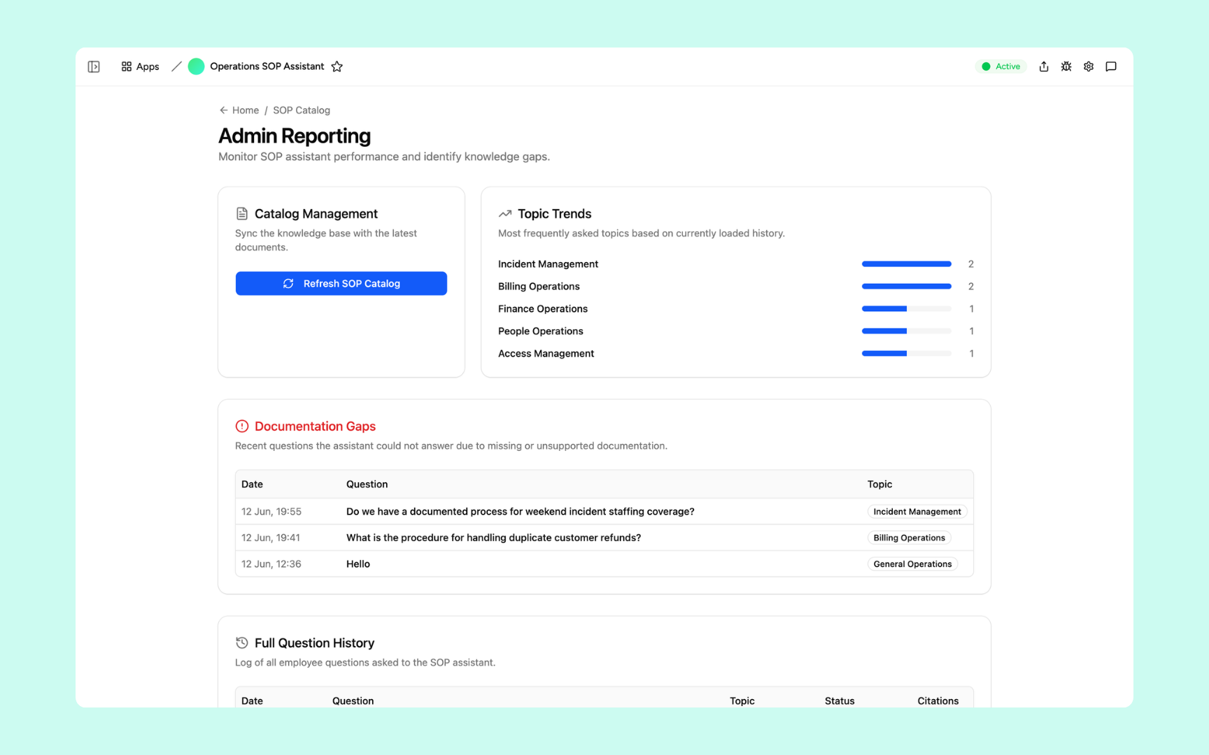 Admin reporting & knowledge gaps