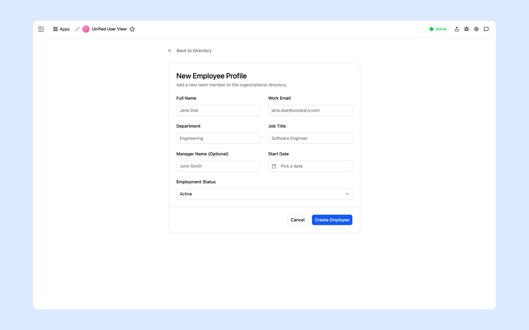 Add a new employee profile